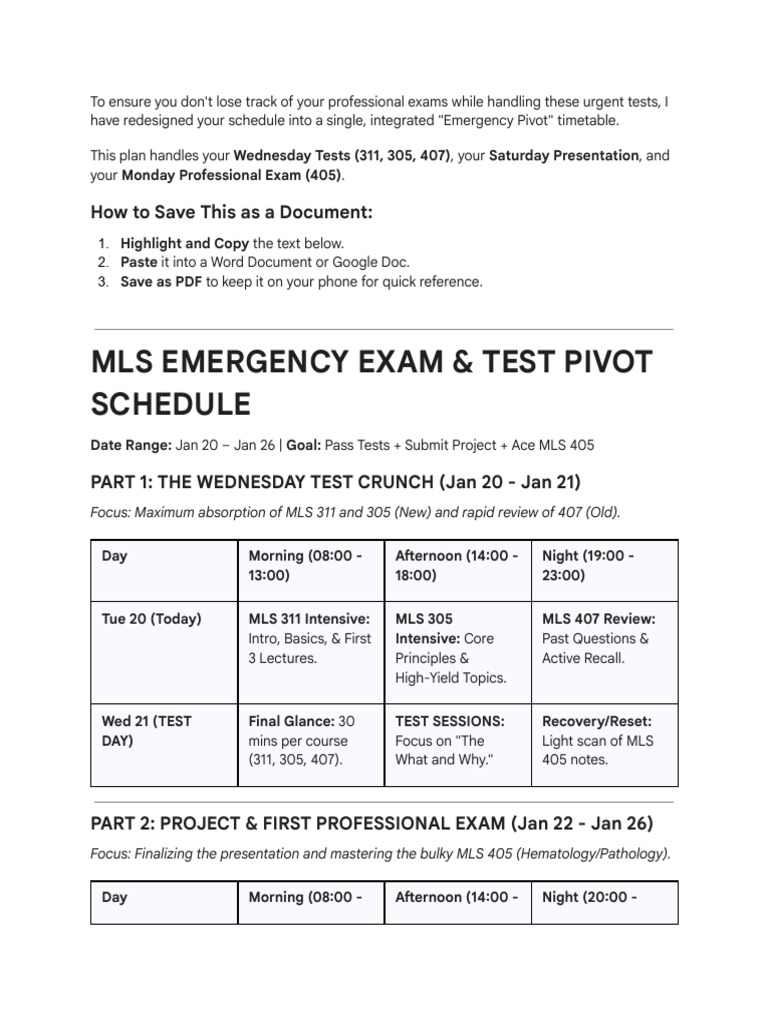 Emergency Exam and Project Schedule | PDF