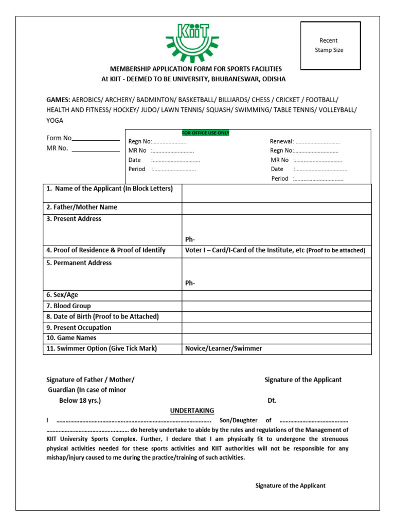 Sports Membership Application Form | PDF