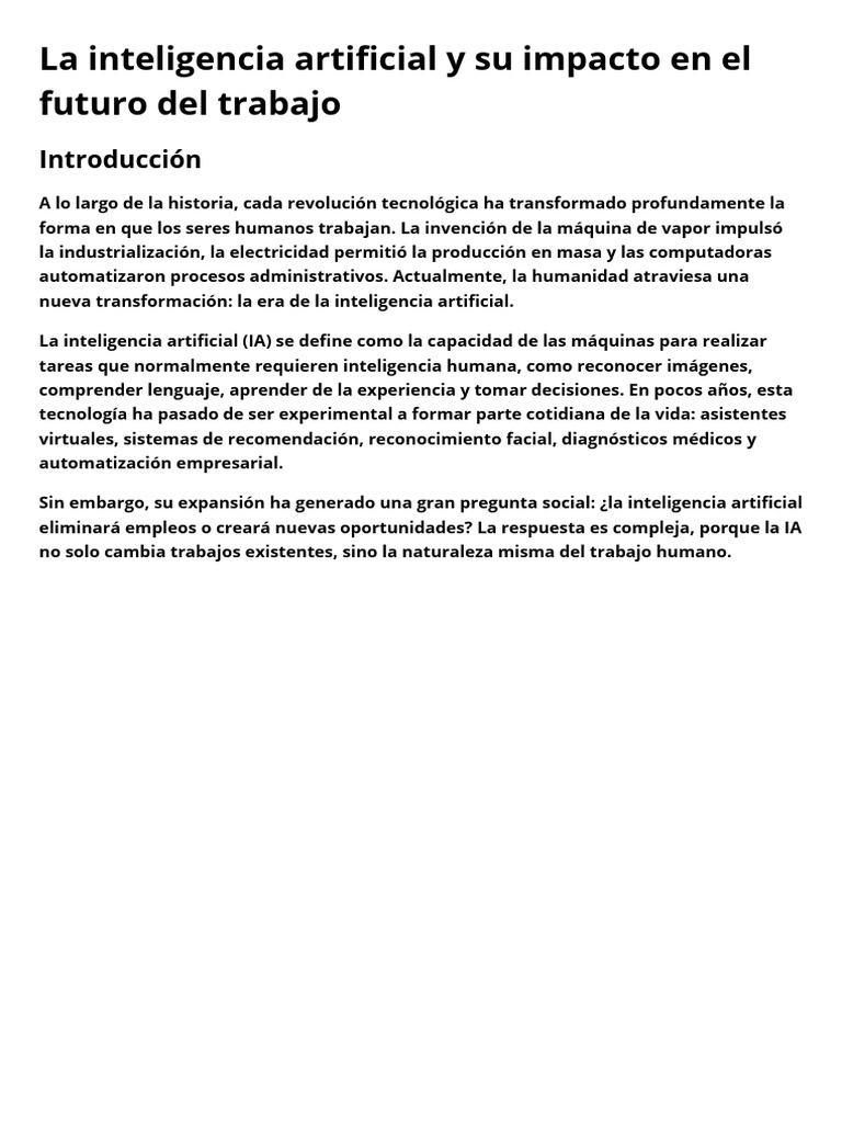 La Inteligencia Artificial y Su Impacto en El Futuro Del Trabajo | PDF ...