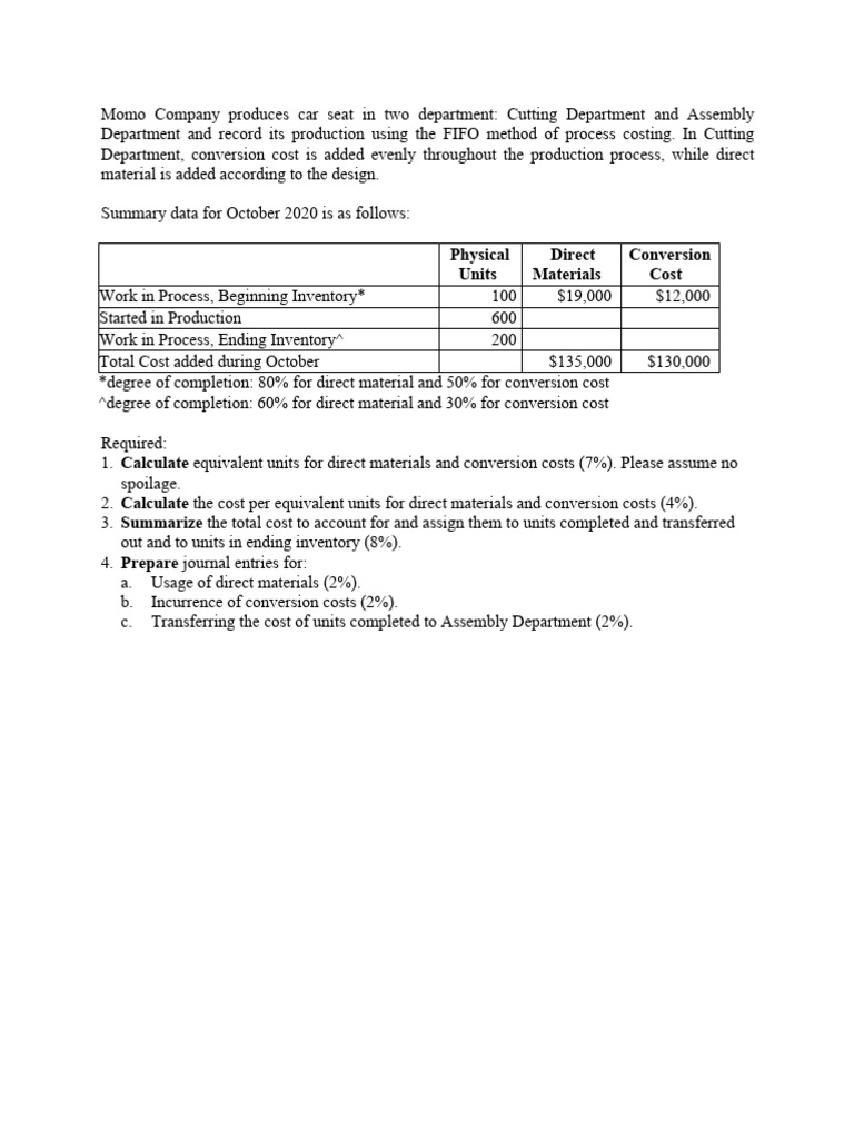 Proces Costing Exercise #1 | PDF