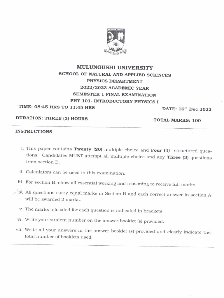 PHY 101 December, 2022 | PDF | Force | Momentum