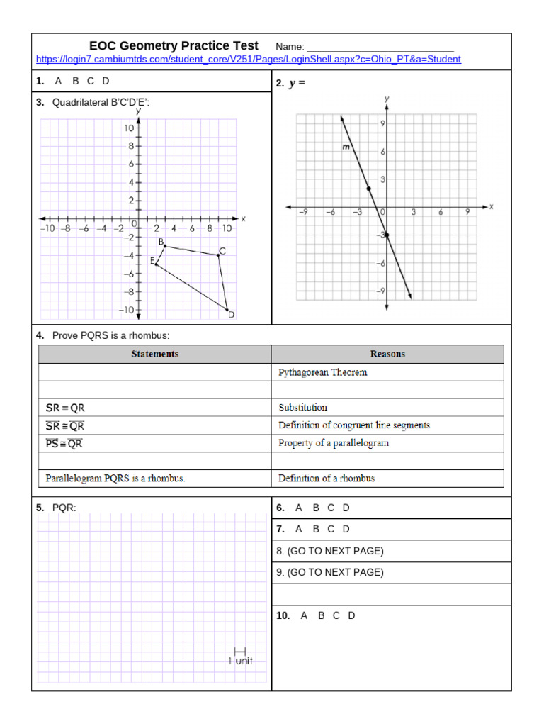 EOC Geometry Practice Test: Name | PDF | Chess Theory | Chess