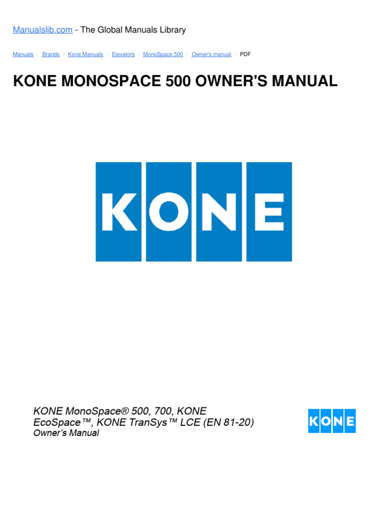 Kone Monospace 500 Owner'S Manual: - The Global Manuals Library | PDF ...