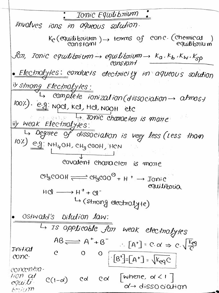 Ionic Equilibrium Notes | PDF