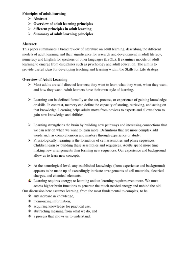 Principles of Adult Learning | PDF | Learning | Motivation