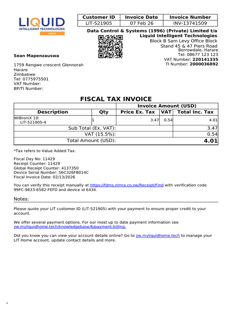 Fiscal Tax Invoice: Customer ID Invoice Date Invoice Number | PDF