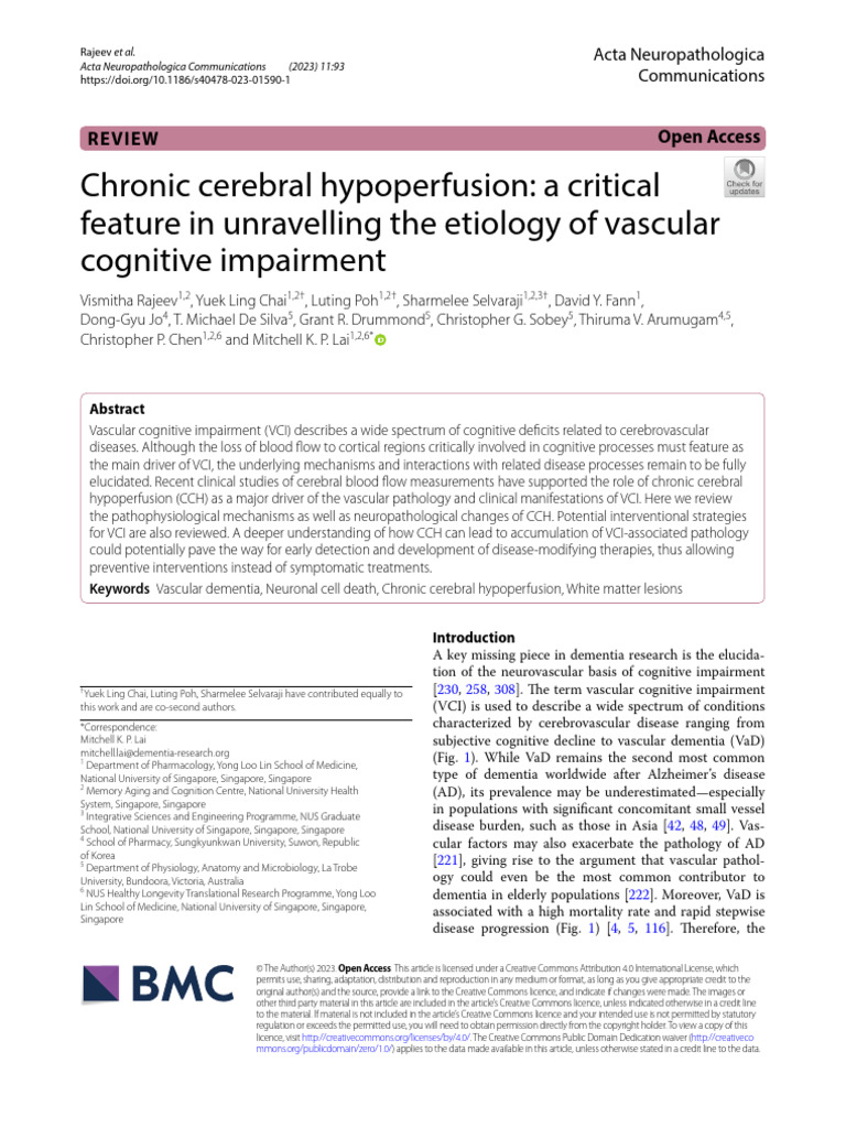 Chronic Cerebral Hypoperfusion A Critical Feature in Unravelling The ...
