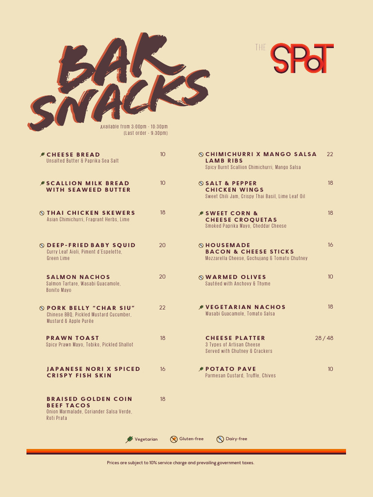 The Spot Bar Snacks Menu Jan26 | PDF | Chutney | Pickling