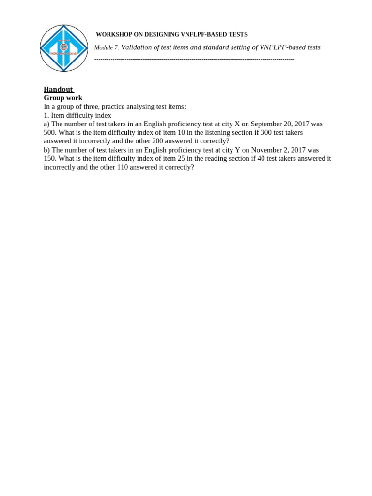 Test Validation Handout | PDF | Multiple Choice | Applied Mathematics