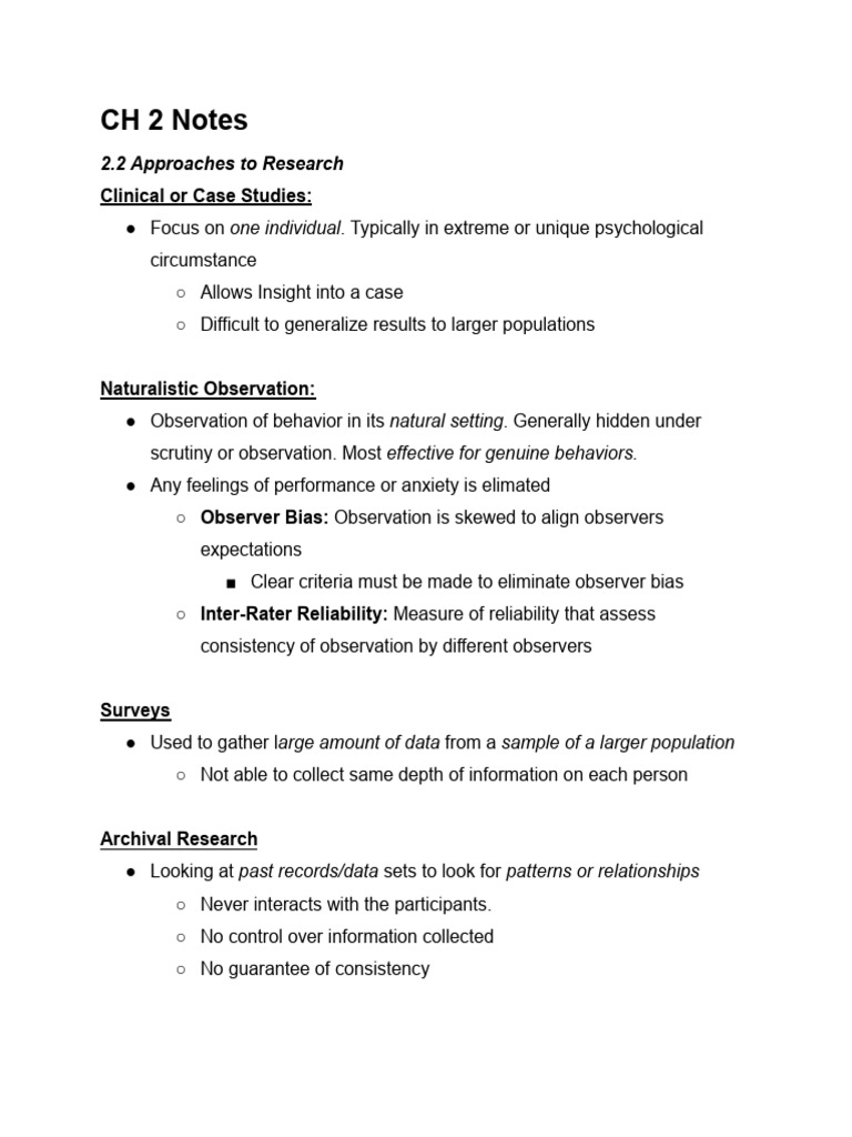 Psych - CH 2 Notes - WEEK 2 | PDF | Experiment | Behavioural Sciences