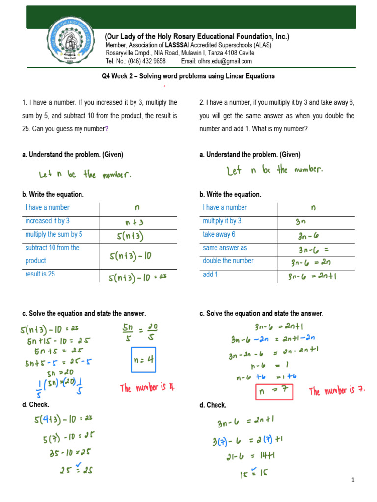 Q4 W6 Math 7 Solving Word Problems Using Linear Equations | PDF | Chess ...