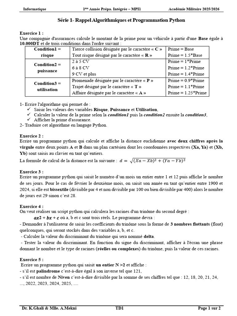 TD1-Rappel Algorithmes & Programmation - v1.2 | PDF | Mathématiques ...