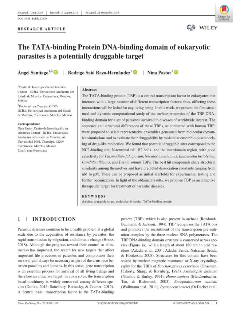 The TATA Binding Protein DNA Binding Domain of Eukaryotic Parasites Is ...