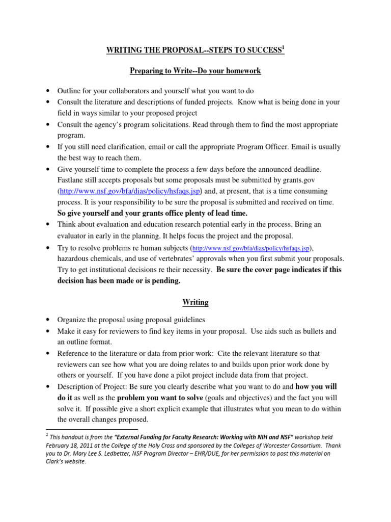 Writing The Proposal - Steps To Success | PDF | National Science ...