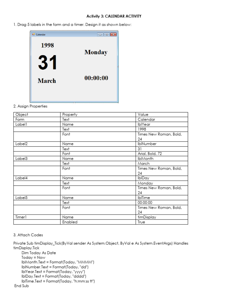 Activity 3 Calendar Activity | PDF