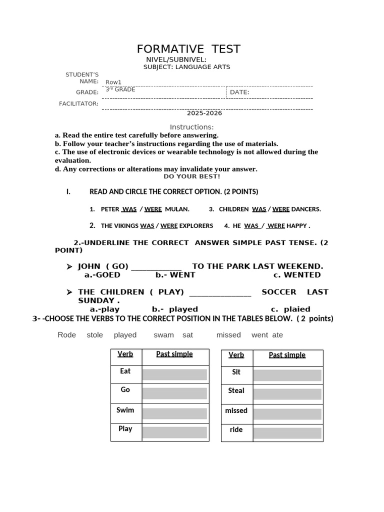 Formative Test: I. Read and Circle The Correct Option. (2 Points) | PDF