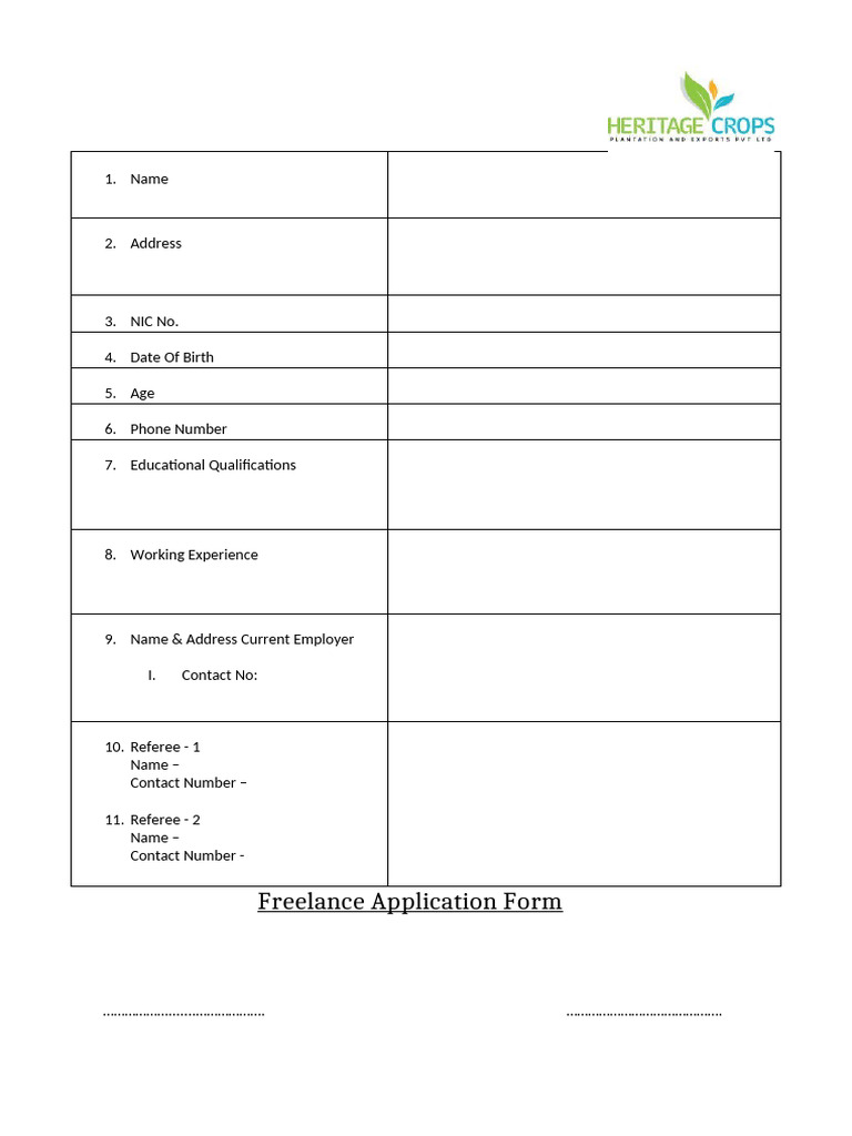 Freelance Application Form | PDF