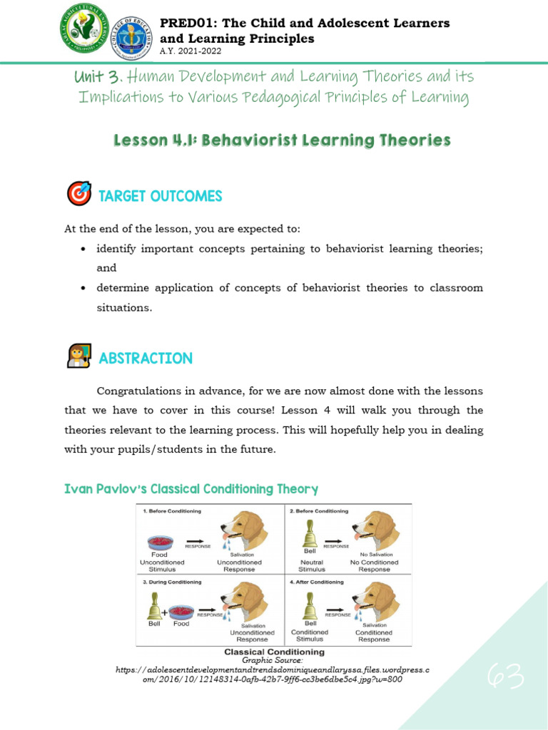 Lesson 4.1 Behaviorist Learning Theories | PDF | Classical Conditioning ...