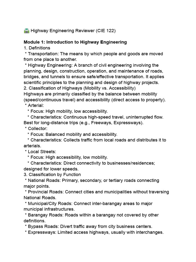? Highway Engineering Reviewer (CIE 122) | PDF