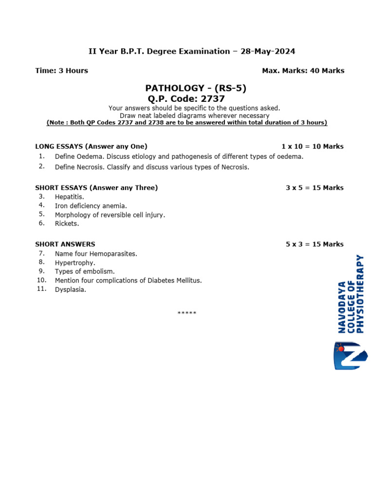 QP 2ND Year BPT May 2024 | PDF | Physical Therapy | Adverse Effect