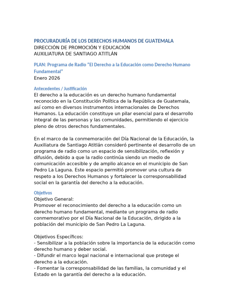 Plan Completo Programa Radio Derecho Educacion | PDF | Derechos humanos