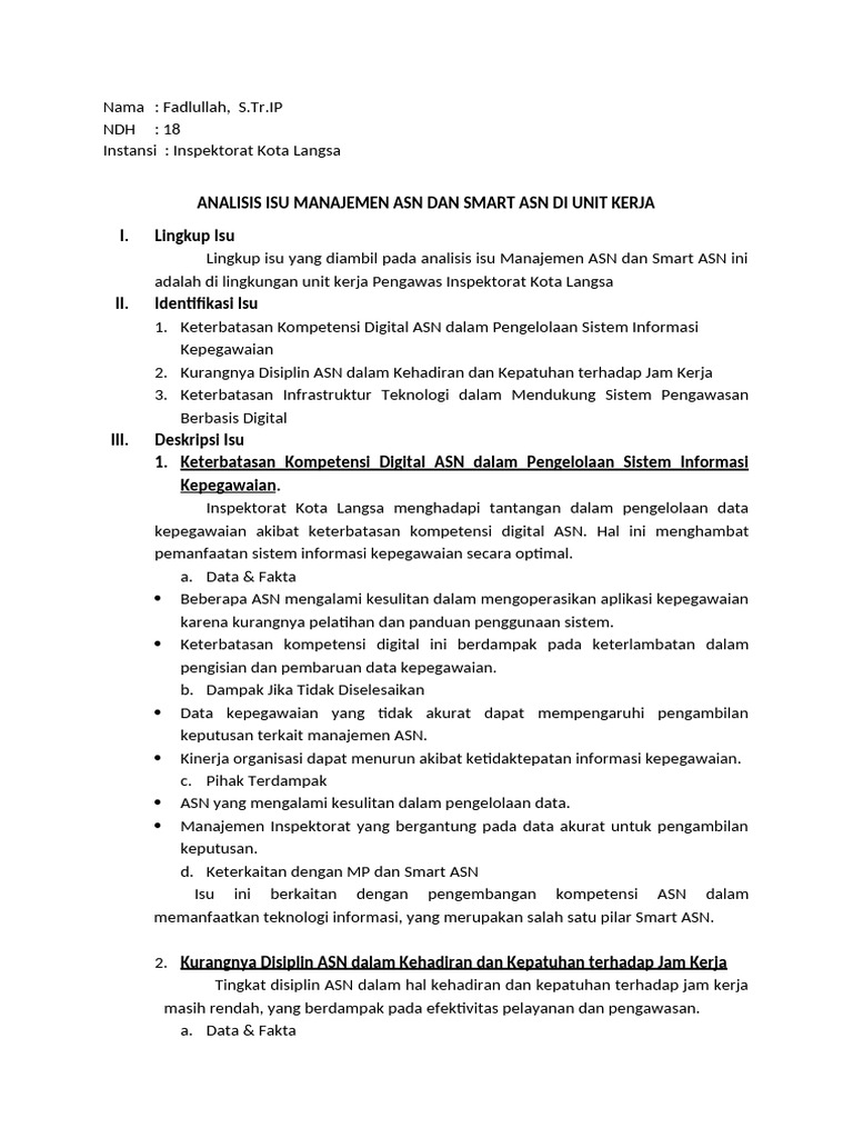 Analisis Isu Manajemen Asn Dan Smart Asn Di Unit Kerja | PDF