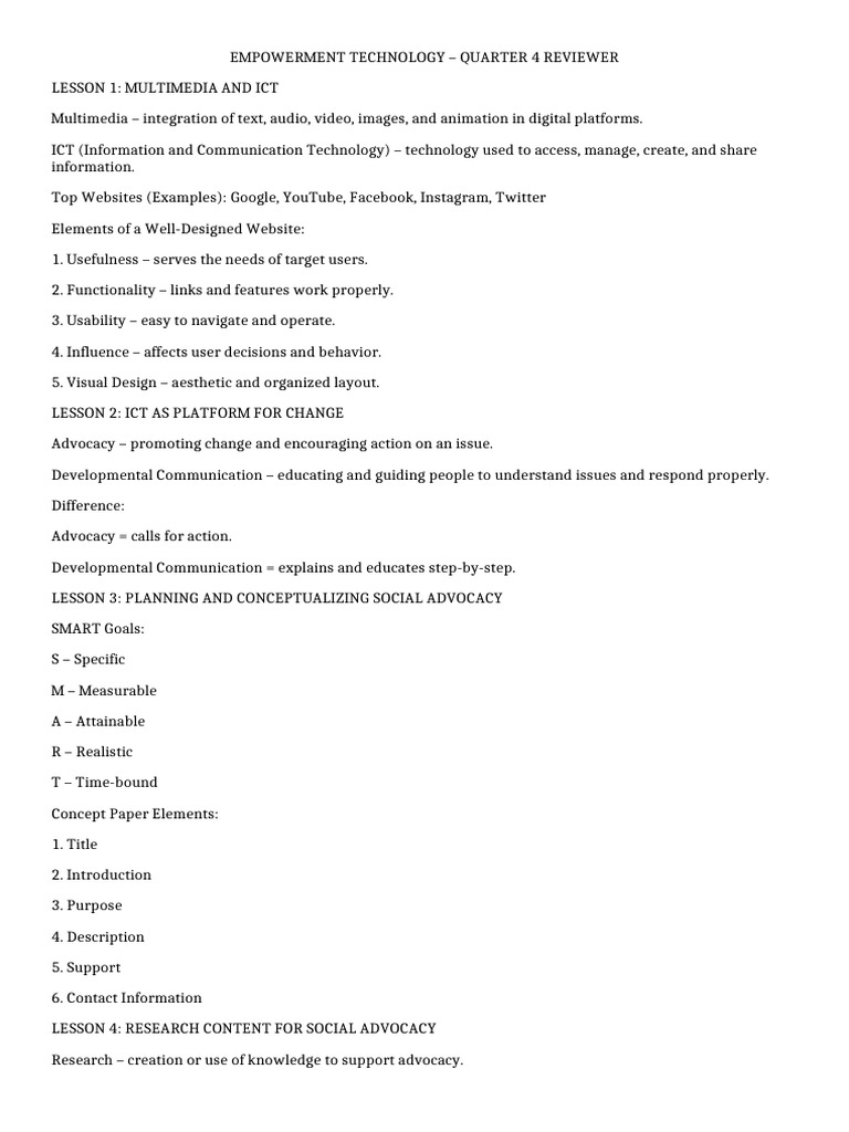 Empowerment Technology Q4 Reviewer | PDF | Infographics | Educational ...