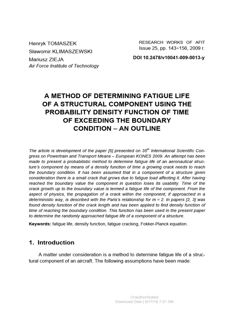 A Method of Determining Fatigue Life of | PDF | Fatigue (Material ...