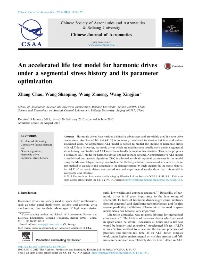 An Accelerated Life Test Model For Harmonic Drives - Under A Segmental ...