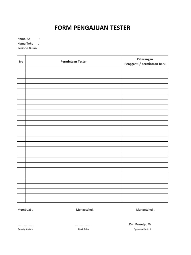 Form Pengajuan Tester | PDF