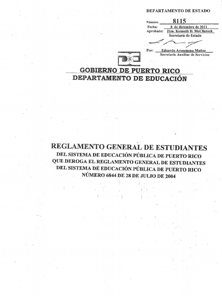 Reglamento Nuevo de Estudiantes # 8115 | PDF