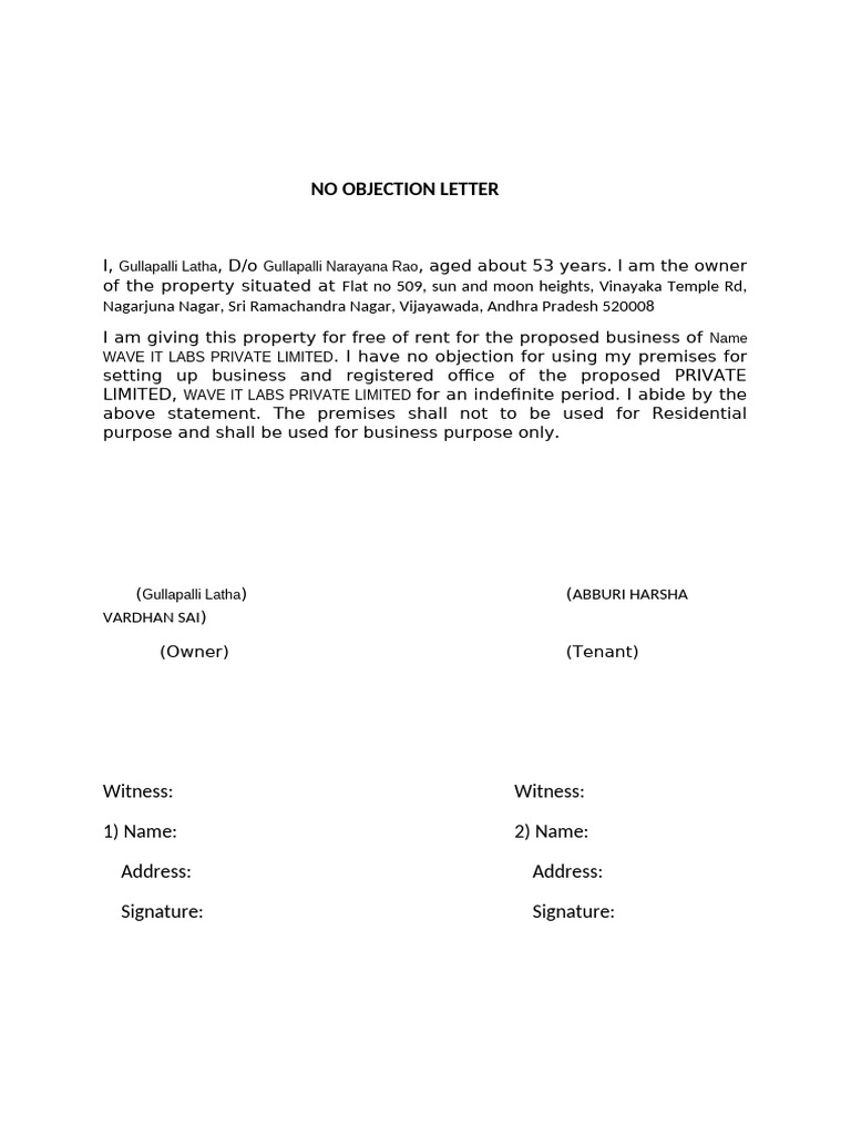 No Objection Letter | PDF