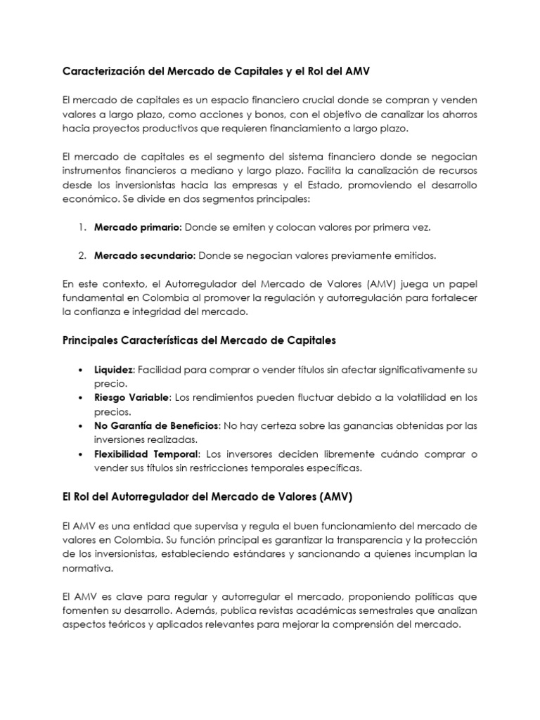 2-Caracterización Mercado de Capitales y Rol Del AMV | PDF | Bolsa de ...