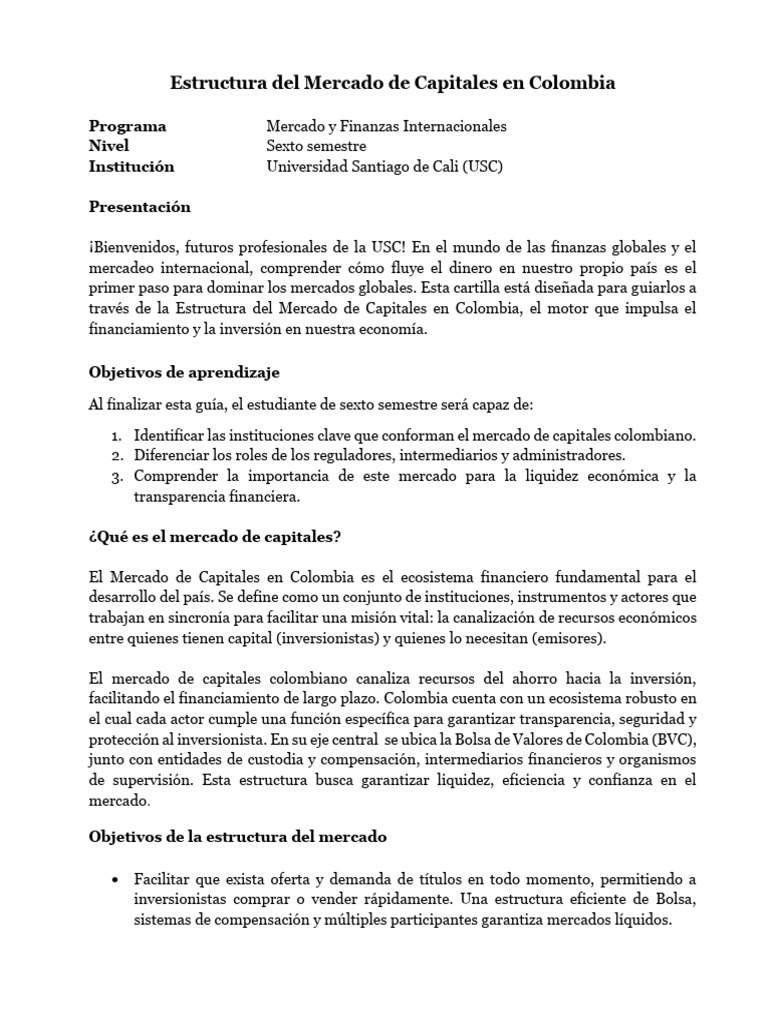 Estructura Del Mercado de Capitales en Colombia | PDF | Bolsa | Mercado ...