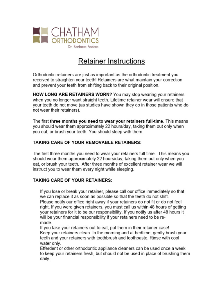 Retainer Instructions | PDF | Orthodontics | Mouth