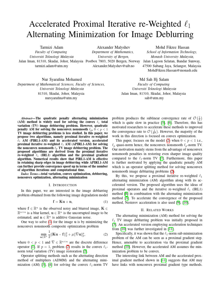 Accelerated Proximal Iterative Re-Weighted l1 Alternating Minimization ...