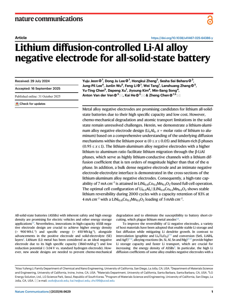 Lithium Diffusion-Controlled Li-Al Alloy Negative Electrode For All ...