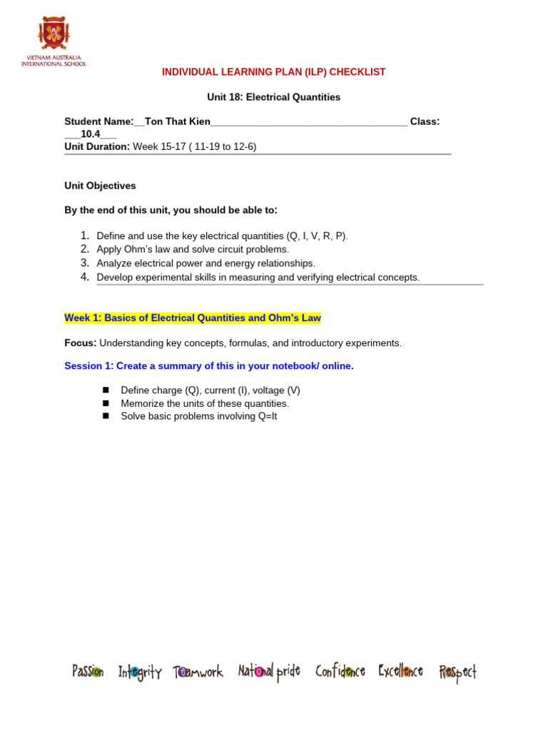 ILP Unit 18 Electrical Quantities - Kien | PDF | Electrical Resistance ...