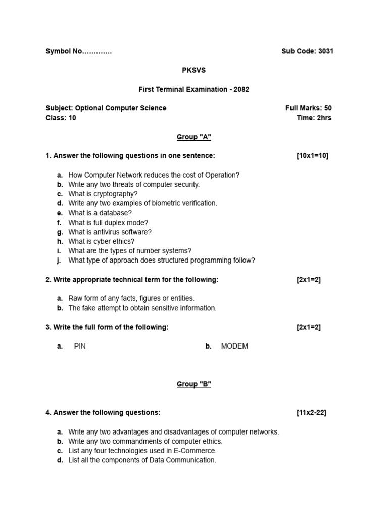 Class 10 Questions | PDF | Telecommunications | Computer Engineering