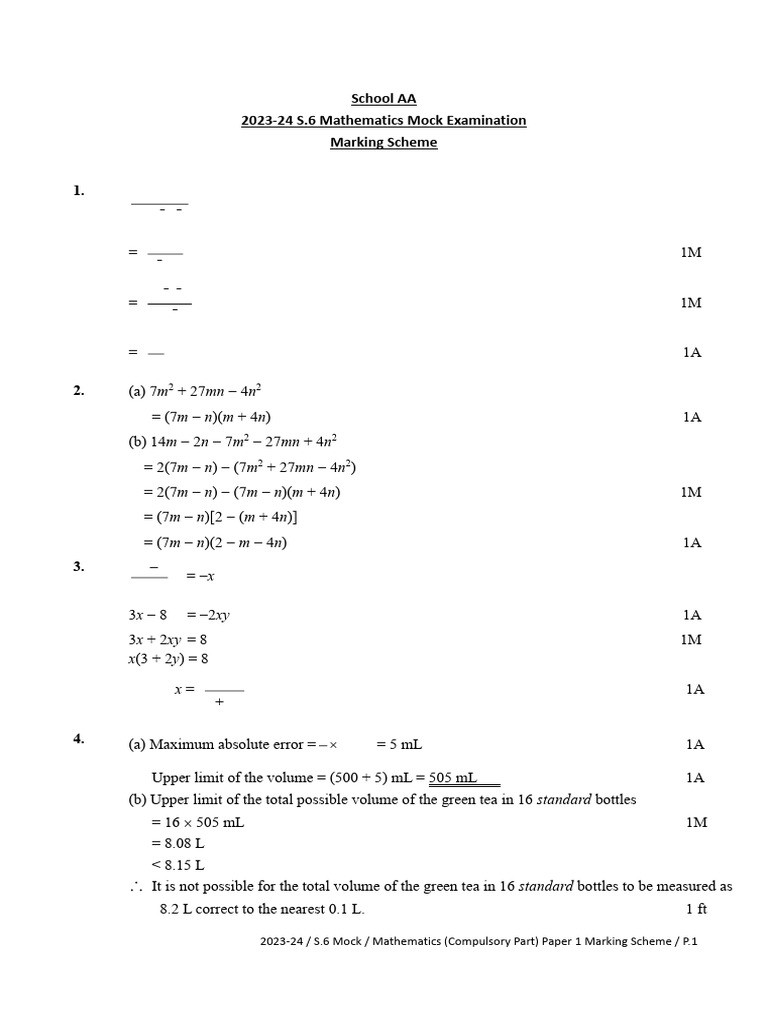 AA - Mock 23-24 Paper 1 - Complied - (Marking Scheme) V3 - FINAL | PDF ...