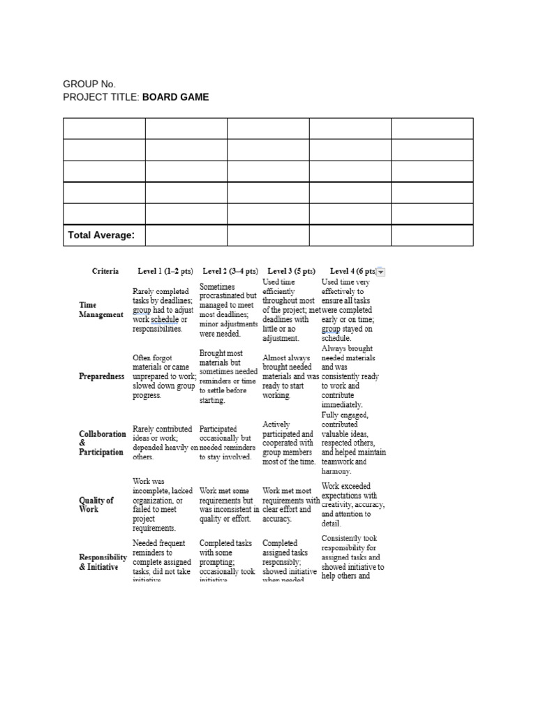 Board Game Grading Sheet Template | PDF