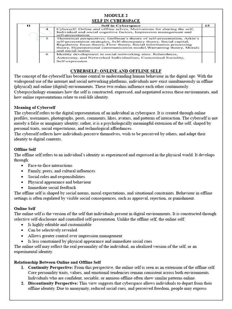 MODULE 2 - Self in Cyberspace | PDF | Self Concept | Identity (Social ...