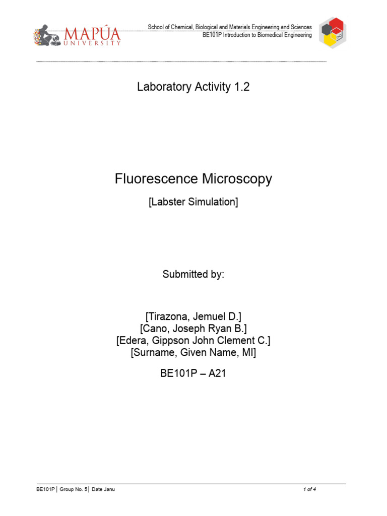 Lab Report 1.2 - Fluorescence Microscopy Group 5 | PDF | Fluorescence ...