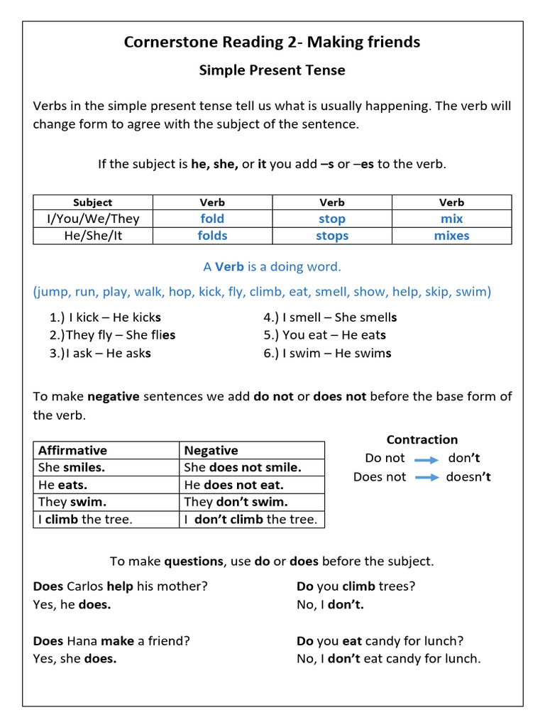 Cornerstone Grammar Reading 2 Unit 1 | PDF | Subject (Grammar) | Verb