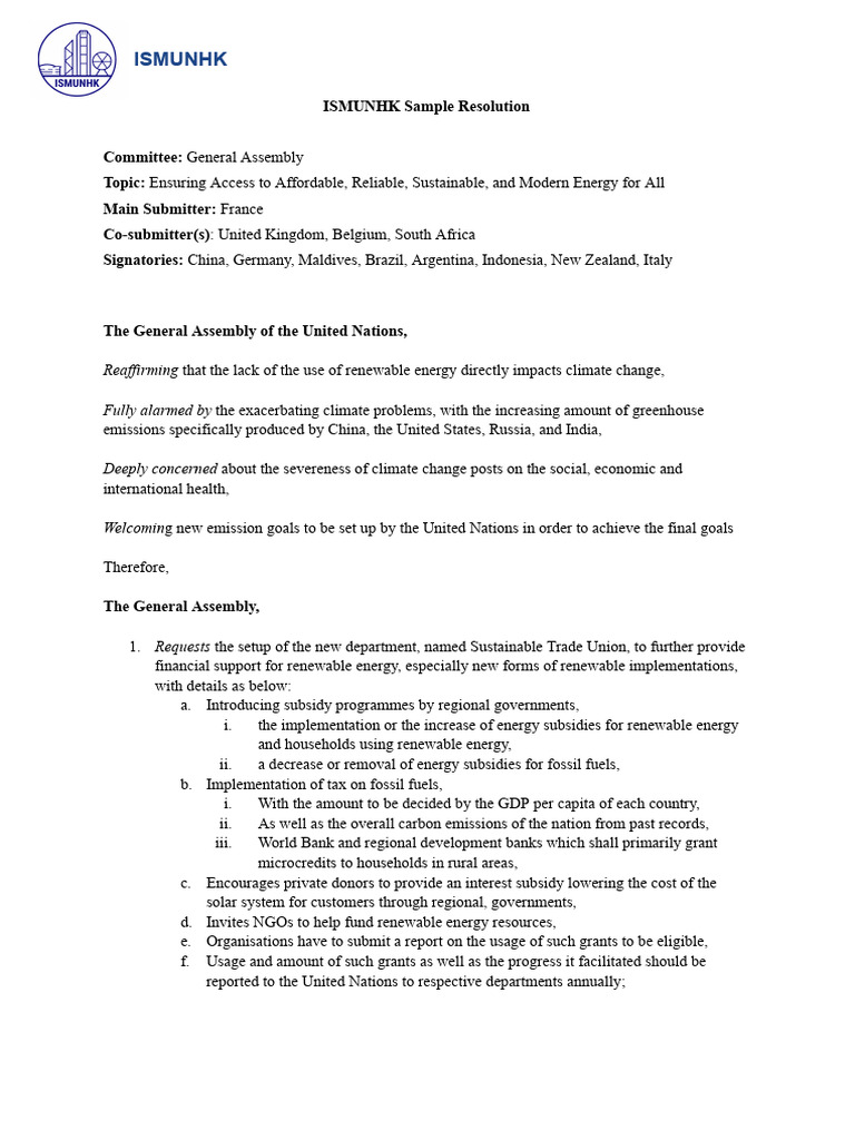 ISMUNHK Sample Resolution | PDF | Renewable Energy | Subsidy