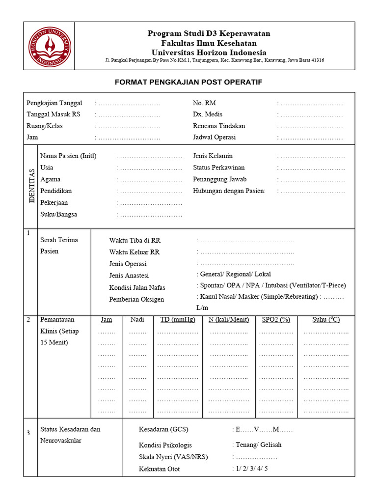 6c. Template - Pengkajian Post Operasi | PDF