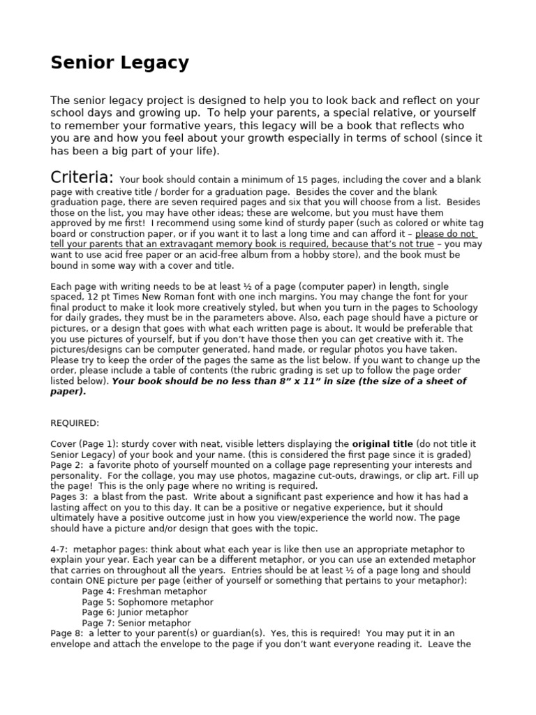 Senior Legacy Assignment | PDF | Scrapbooking