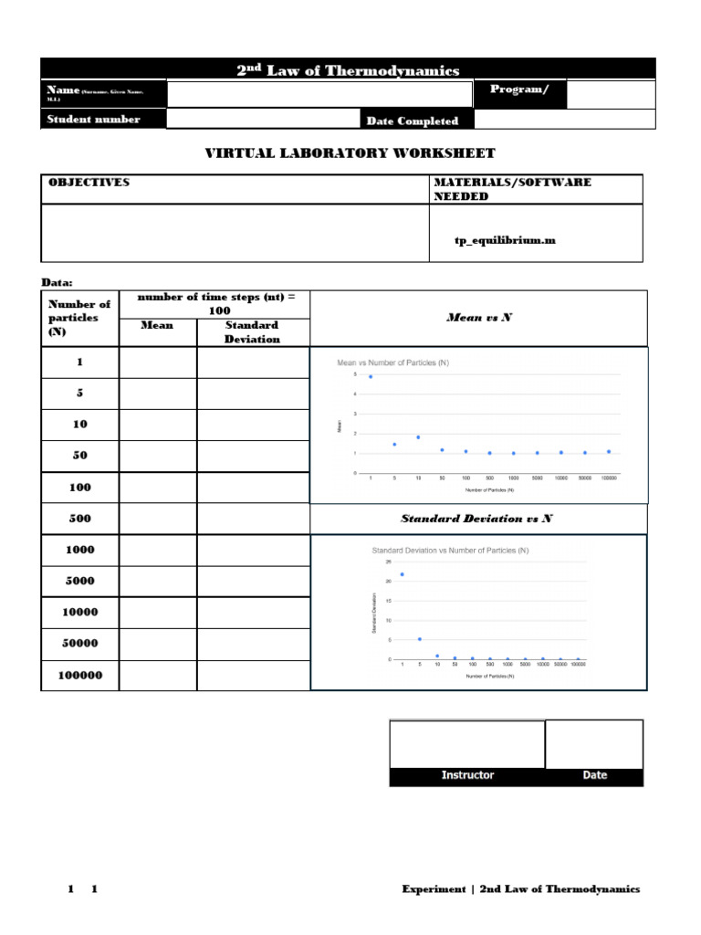 Experiment 201 - 2nd Law of Thermodynamics Worksheet | PDF