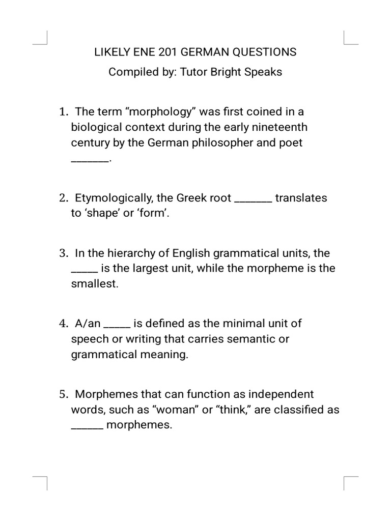 Likely Ene 201 German Questions - Compiled by Tutor Bright Speaks | PDF ...