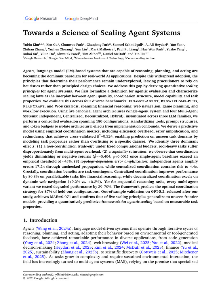 Towards A Science of Scaling Agent Systems | PDF | Coefficient Of ...